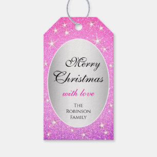 Glitter Stars Girly Pink Blush Glitter Christmas Gift Tags