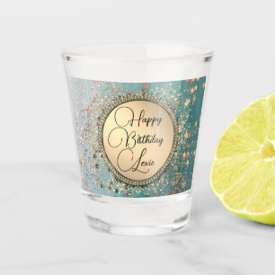 Glitter Stars on Blue Teal Birthday Customized   Shot Glass