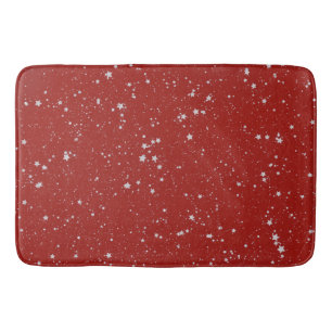 Glitter Stars - Silver Red Bath Mat