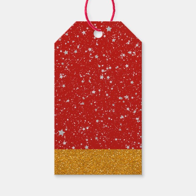 Glitter Stars - Silver Red Gift Tags (Front)