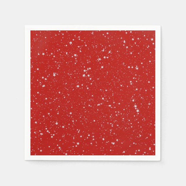 Glitter Stars - Silver Red Napkin (Front)