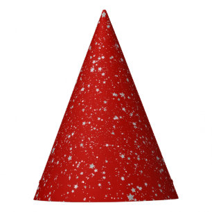 Glitter Stars - Silver Red Party Hat