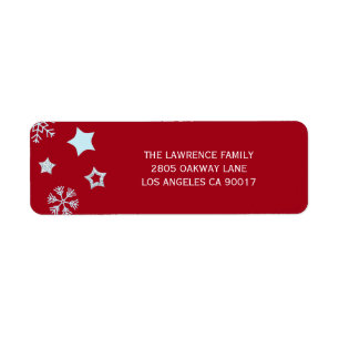 Glitter Stars Snowflakes Red Christmas Address