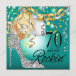 Glitter Stiletto 70th Birthday | teal silver Invitation<br><div class="desc">If you like high heels, you'll love this elegant, trendy, stylish and glamourous "Glitter* Stiletto" teal and silver invitation for a fabulous 70th milestone birthday or any special celebration! Use the CUSTOMIZE IT button to add your own text. Matching cocktail napkins, coasters, paper plates, stickers, postage stamps and magnet favours...</div>