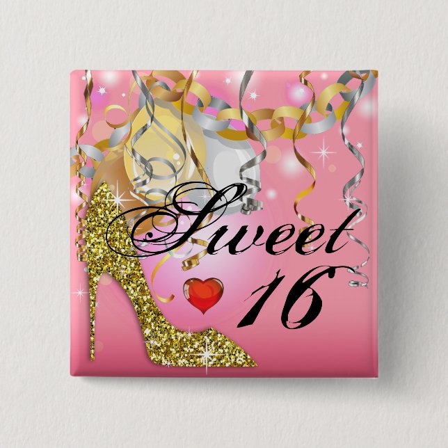 Glitter Stiletto Celebration for Sweet 16 | pink 2 Inch Square Button (Front)