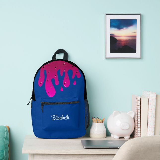 Glitter Strawberry Dripping Slime Cute Kids Design Printed Backpack (Glitter Strawberry Dripping Slime Personalized Printed Backpack)