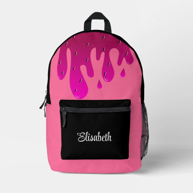 Glitter Strawberry Dripping Slime Personalized Printed Backpack (Front)