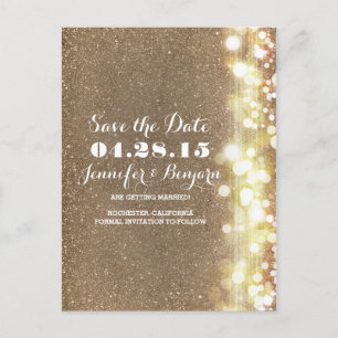 glitter string lights elegant chic save the date announcement postcard