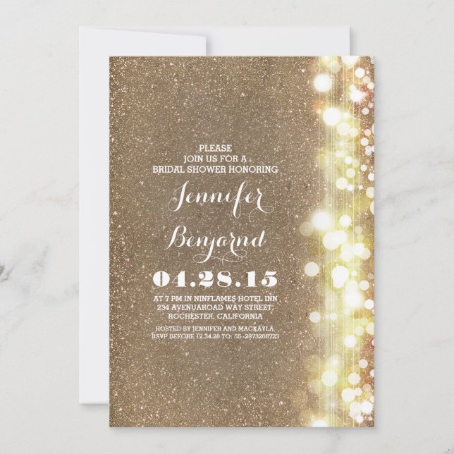 glitter string lights glamours bridal shower invitation (Front)