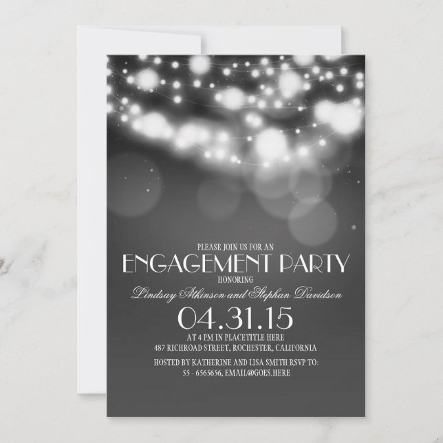 glitter string lights vintage engagement party invitation (Front)