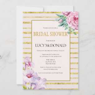 Glitter Stripes & Floral Bridal Shower Invitation