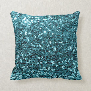 Glitter Stylist Fashion Sequin Blue Teal Aquatic Throw Pillow