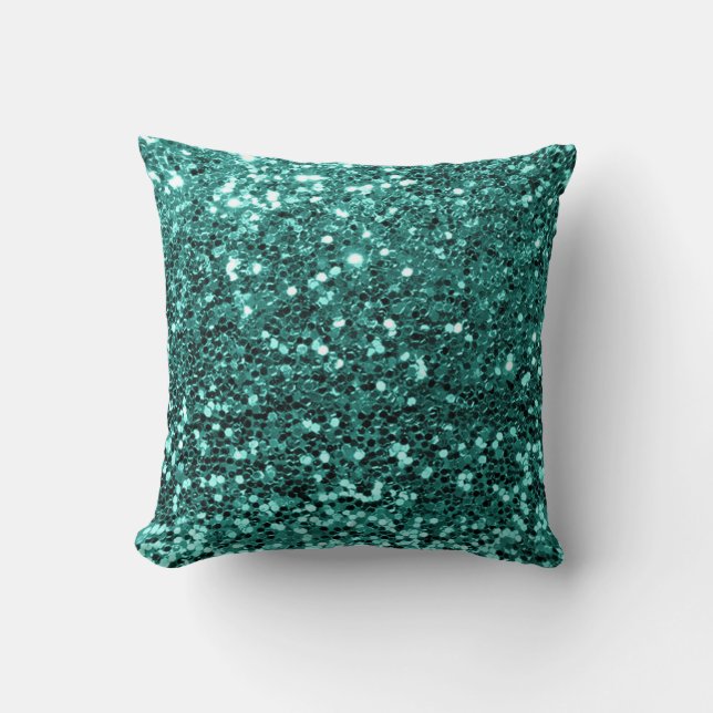 Glitter Stylist Fashion Sequin Green Teal Aquatic Throw Pillow (Front)