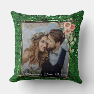 Glitter Stylist Fashion Sequin Green Teal Aquatic Throw Pillow