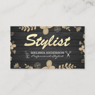 Glitter Stylist Wood and Floral Pattern Business Card