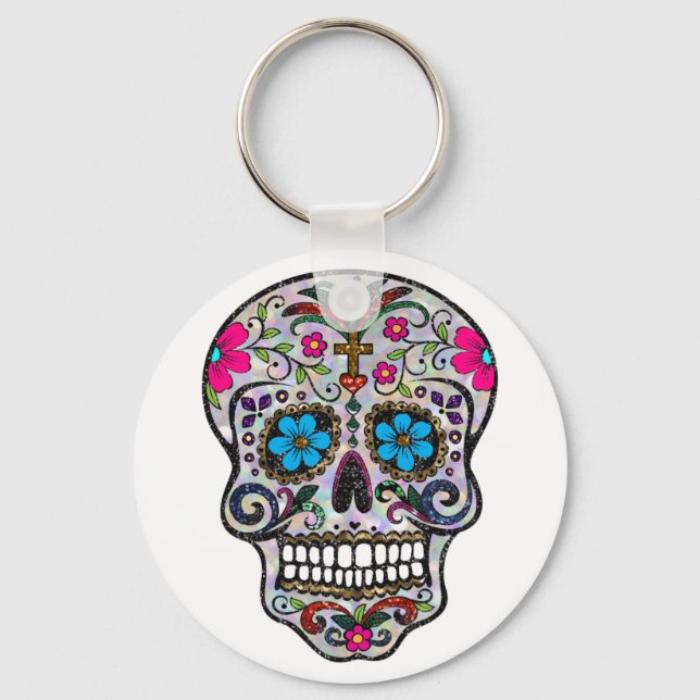 glitter Sugar Skull Keychain (Front)