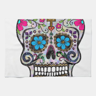 glitter Sugar Skull Kitchen Towel