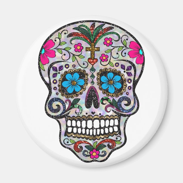glitter Sugar Skull Magnet (Front)