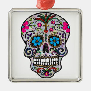 glitter Sugar Skull Metal Ornament