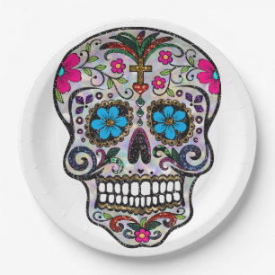 glitter Sugar Skull paper plates
