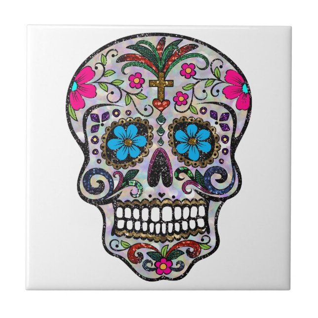 glitter Sugar Skull Tile (Front)
