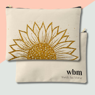 Glitter Sunflower Mother's Day Monogrammed  Accessory Pouch