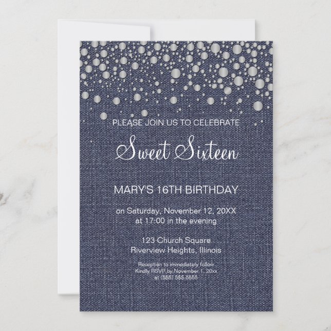Glitter Sweet 16 Birthday Invitation (Front)