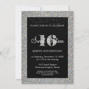 Glitter Sweet 16 Birthday Invitation