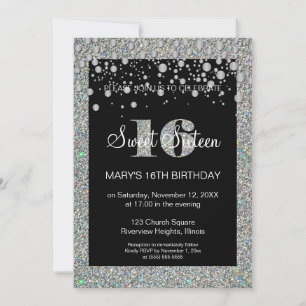 Glitter Sweet 16 Birthday Invitation