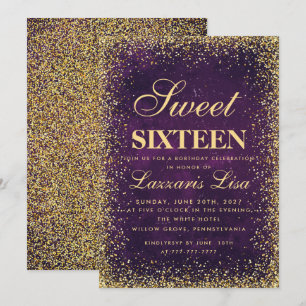Glitter Sweet 16 Purple Watercolor Birthday Invitation