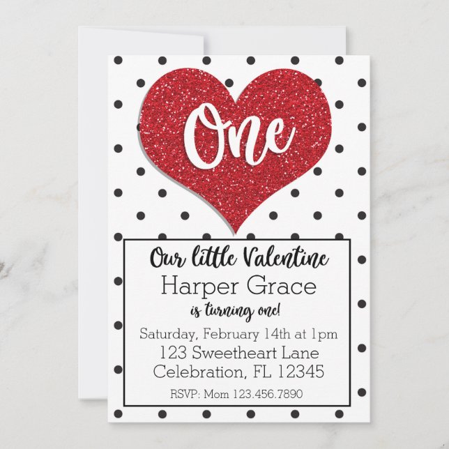 Glitter Sweetheart Valentines Girl First Birthday Invitation (Front)