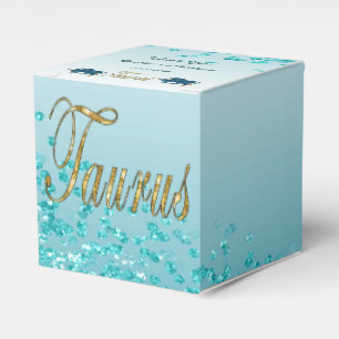Glitter Taurus & Teal Blue Glitter Birthday Favor Box