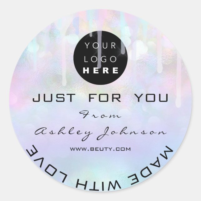 Glitter Thank Logo Holograph Made Pastels Blue Classic Round Sticker (Front)