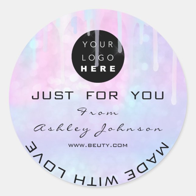 Glitter Thank Logo Holograph Made Web Blue Classic Round Sticker (Front)