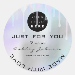 Glitter Thank Logo Holograph Made With Grey Blue Classic Round Sticker