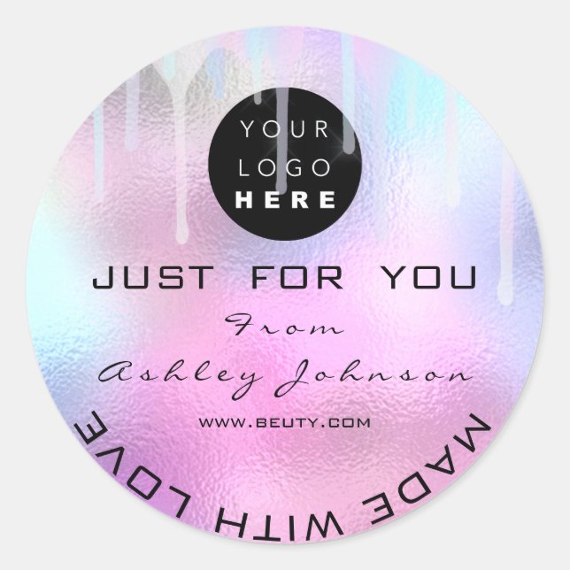Glitter Thank Logo Holograph Made With Love Drip Classic Round Sticker (Front)
