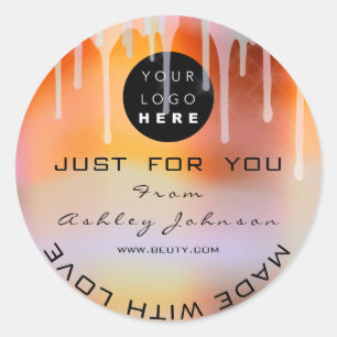 Glitter Thank Logo Holograph Metal Drips Coral Classic Round Sticker