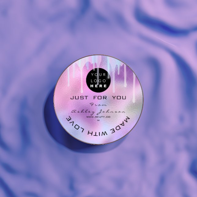 Glitter Thank Logo Holograph Metal Pink Purple Classic Round Sticker (Glitter Thank Logo Holograph Metal Pink Purple Classic Round Sticker)