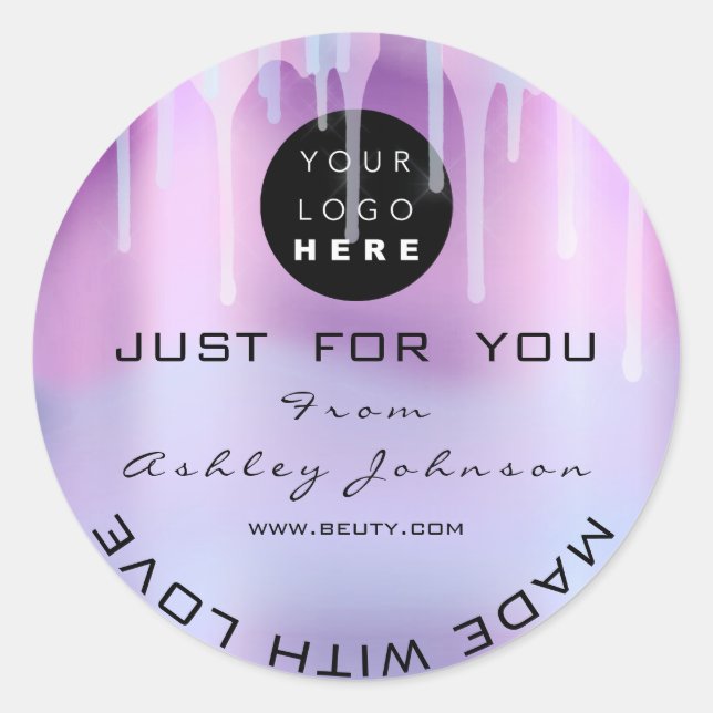 Glitter Thank Logo Holograph Metal Pink Purple Classic Round Sticker (Front)