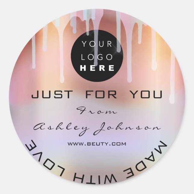 Glitter Thank Logo Holograph Metallic Copper Classic Round Sticker (Front)