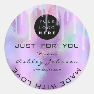Glitter Thank Logo Holograph Unique Drips Purple Classic Round Sticker