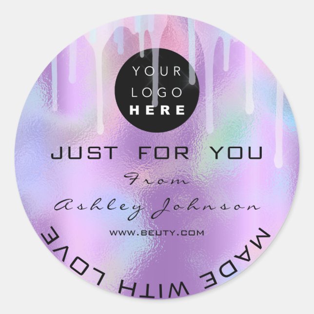 Glitter Thank Logo Holograph Unique Drips Purple Classic Round Sticker (Front)