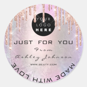 Glitter Thank Logo Made With Love Rose Pink Classic Round Sticker