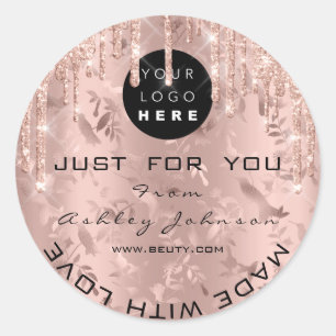Glitter Thank Logo Rose Drip Made With Love Floral Classic Round Sticker
