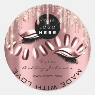 Glitter Thank Logo Rose Drips Made With Love Nails Classic Round Sticker