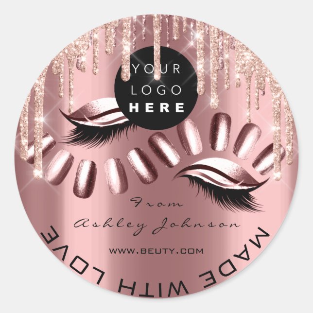 Glitter Thank Logo Rose Drips Made With Love Nails Classic Round Sticker (Front)