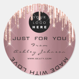 Glitter Thank Logo Rose Drips Made With Love Pinky Classic Round Sticker