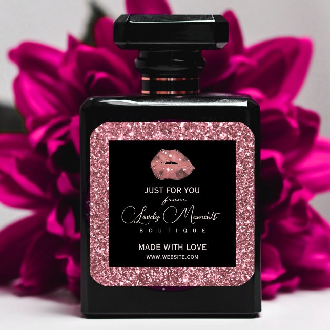 Glitter Thank Rose Gold Circle Boutique Logo Square Sticker (Glitter Thank Rose Gold Circle Boutique Logo Sticker #lips #watercolorlips #addlogo #beautylabels)