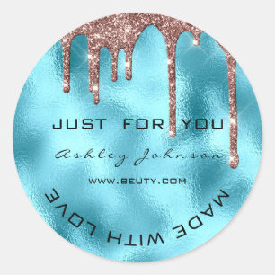 Glitter Thank You Rose Blue Made With Love Name Classic Round Sticker