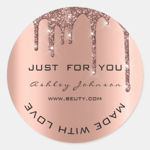 Glitter Thank You Rose Blush Made With Love Name Classic Round Sticker